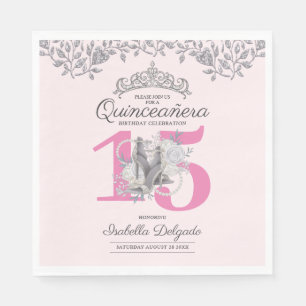 Serviette En Papier Elégante Quinceanera Princess Pink 15e anniversair