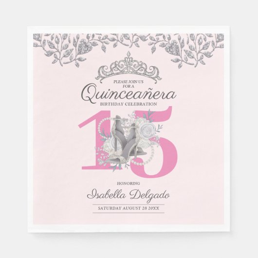 Serviette En Papier Elégante Quinceanera Princess Pink 15e anniversair (Devant)