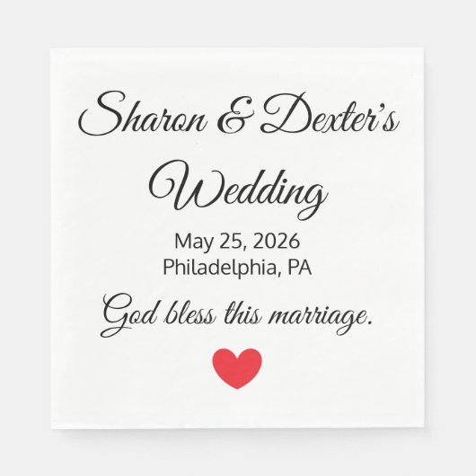 Serviette En Papier Elégante Réception de mariage blanc et noir (Devant)