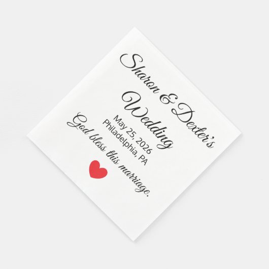 Serviette En Papier Elégante Réception de mariage blanc et noir (Coin)