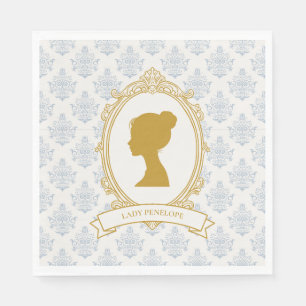 Serviette En Papier Élégante réception de mariage bleu et or de l'ère 