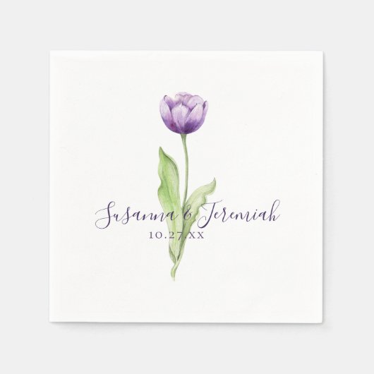 Serviette En Papier Elégante Réception de mariage de tulipe violette (Devant)