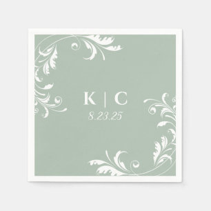 Serviette En Papier Elégante Réception De Mariage Vert Sage