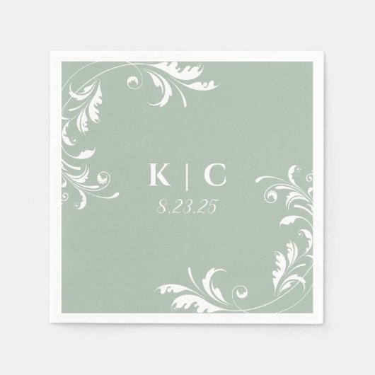 Serviette En Papier Elégante Réception De Mariage Vert Sage (Devant)