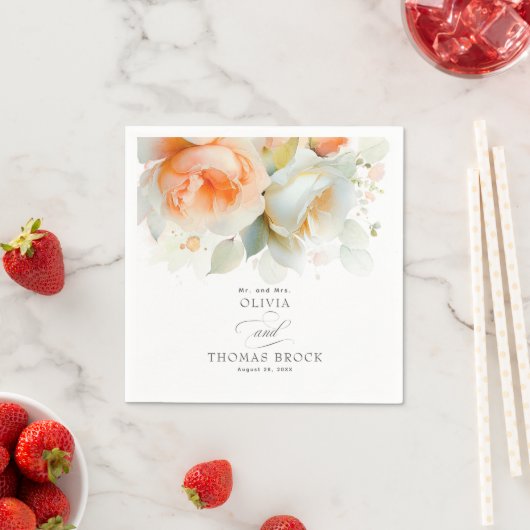 Serviette En Papier Élégante Rose douce Fleurs Mariage botanique (En situation)