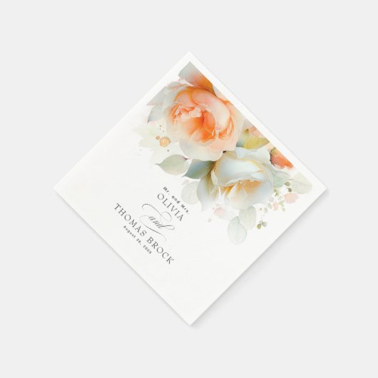 Serviette En Papier Élégante Rose douce Fleurs Mariage botanique (Coin)