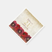 Serviette En Papier Élégante Rose rouge Floral Or 21e fête d'anniversa (Coin)