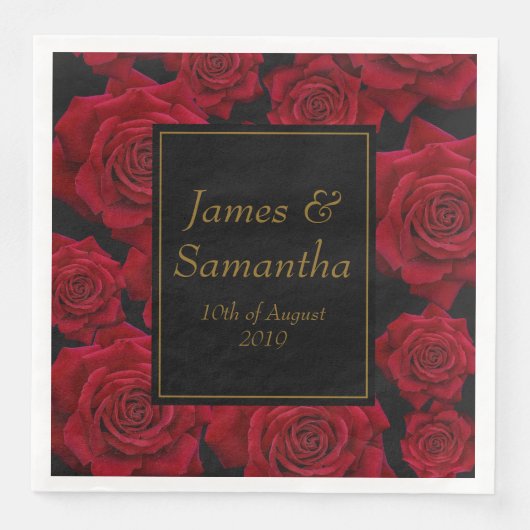 Serviette En Papier Élégante Rose rouge - Mariage (Devant)