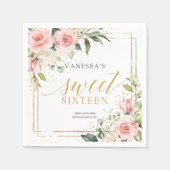 Serviette En Papier Elégante rose rousse roses eucalyptus or Sweet 16 (Devant)