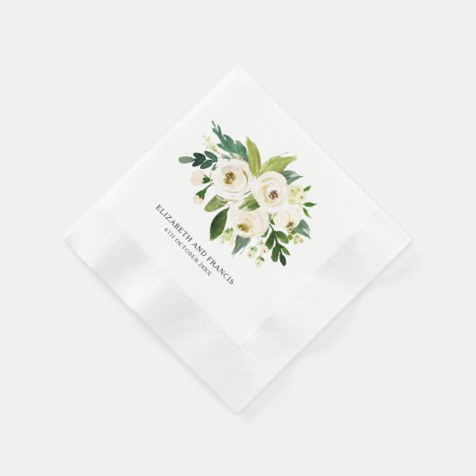 Serviette En Papier Elégante Roses Blanches Verdure Papier Mariage Nap (Coin)