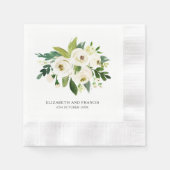 Serviette En Papier Elégante Roses Blanches Verdure Papier Mariage Nap (Devant)