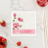 Serviette En Papier Elégante Roses Roses Rose Plush Damas Blanches (En situation)