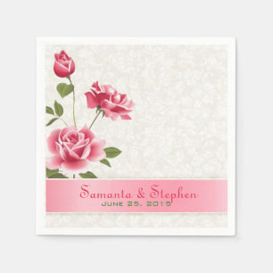 Serviette En Papier Elégante Roses Roses Rose Plush Damas Blanches
