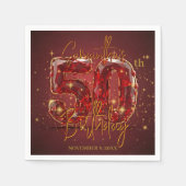 Serviette En Papier Elégante rubis et or 50ème anniversaire (Devant)