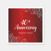 Serviette En Papier Élégante Ruby Red Swirl 40ème anniversaire de la f (Devant)