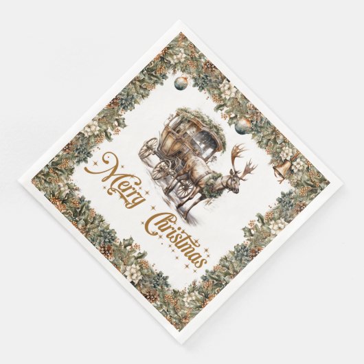 Serviette En Papier Élégante sainte de Noël rustique Reindeer traîneau (Coin)