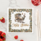 Serviette En Papier Élégante sainte de Noël rustique Reindeer traîneau (En situation)