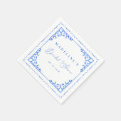 Serviette En Papier Élégante Salle de Bain Mariage Carrelage Bleu Blan (Coin)