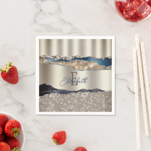 Serviette En Papier Élégante série d'âge bleu Indigo (En situation)