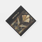 Serviette En Papier Élégante serviette art déco noir & or personnalisé (Coin)