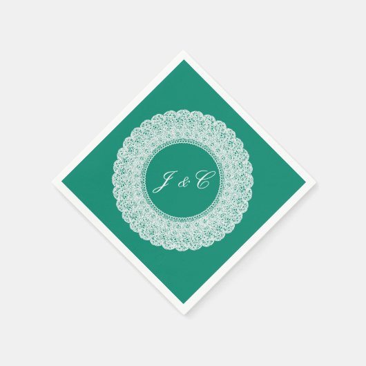 Serviette En Papier Élégante serviette en dentelle turquoise et blanch (Coin)