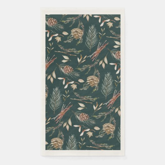 Serviette En Papier Élégante serviette hiver avec Pinecones (Devant)