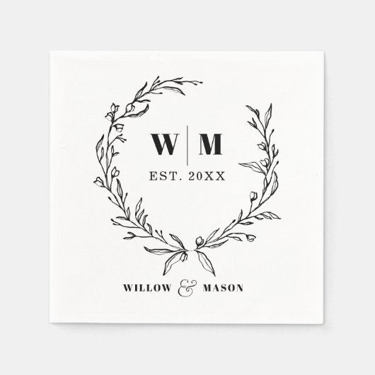 Serviette En Papier Élégante serviette Mariage de monogramme de couron (Devant)