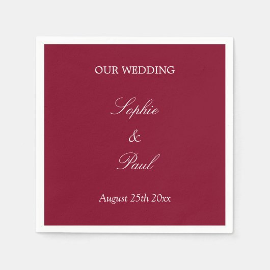 Serviette En Papier Élégante serviette Mariage rouge Bourgogne (Devant)
