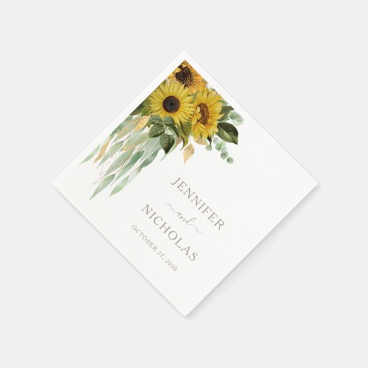 Serviette En Papier Élégante Serviette Mariage Taupe Tournesol (Coin)
