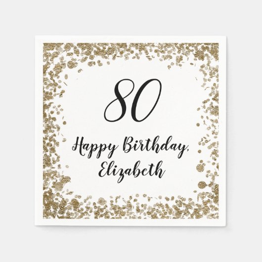 Serviette En Papier Élégante Serviettes 80e Anniversaire Avec Séquins  (Devant)