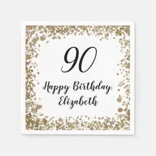 Serviette En Papier Élégante Serviettes 90e Anniversaire Avec Séquins 