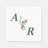 Serviette En Papier Élégante serviettes de Mariage à fleurs vert foncé (Devant)