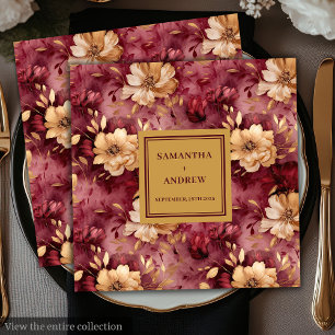 Serviette En Papier Élégante serviettes de Mariage Floral Burgundy Gol