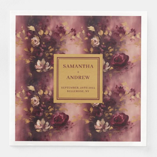 Serviette En Papier Élégante serviettes Mariage en or de Bourgogne ave (Devant)