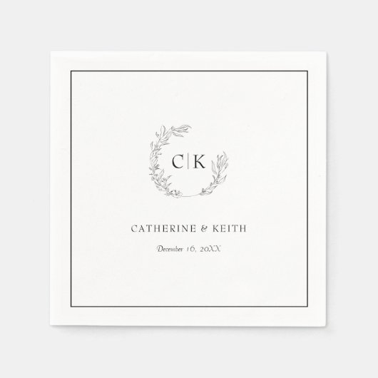 Serviette En Papier Élégante serviettes Mariage Monogram (Devant)