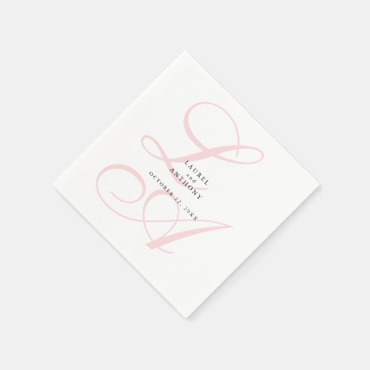 Serviette En Papier Élégante serviettes Mariage Monogramme Rose (Coin)