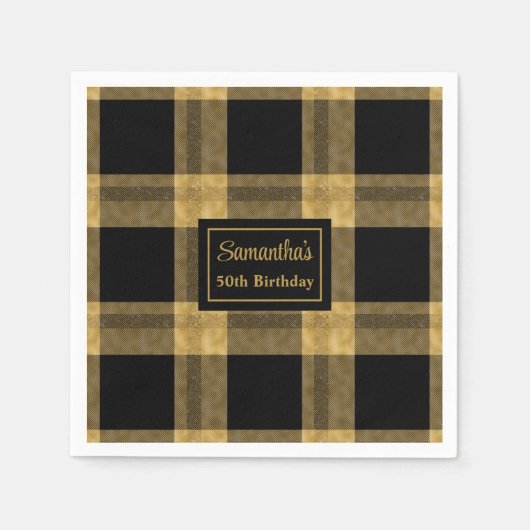 Serviette En Papier Élégante serviettes Parties scintillant d'or noir (Devant)