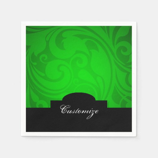 Serviette En Papier Élégante serviettes personnalisées en noir et vert (Devant)