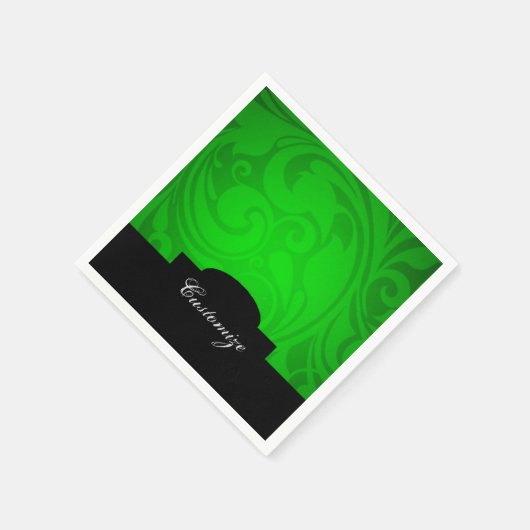 Serviette En Papier Élégante serviettes personnalisées en noir et vert (Coin)