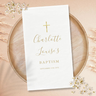 Serviette En Papier Élégante signature de baptême de style script or