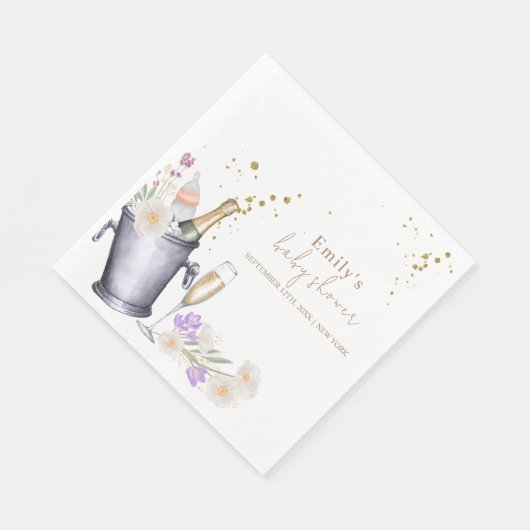 Serviette En Papier Elégante Sip & Voir Champagne Baby shower bouteill (Coin)
