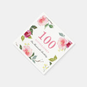 Serviette En Papier Élégante Soirée florale rose 100e anniversaire (Coin)