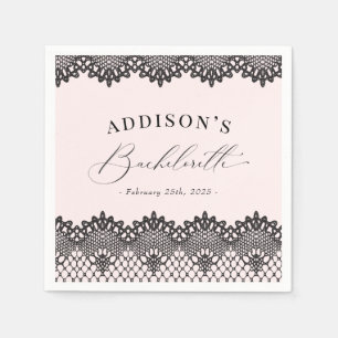 Serviette En Papier Élégante soirée noire dentelle rose Bachelorette