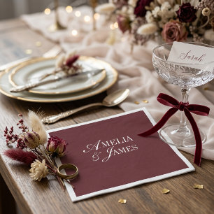 Serviette En Papier Élégante Suite de Mariage Minimaliste Cabernet Bou
