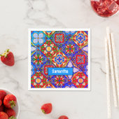 Serviette En Papier Elégante talavera mexicaine carrelage bleu violet  (En situation)