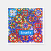 Serviette En Papier Elégante talavera mexicaine carrelage bleu violet  (Devant)