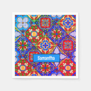 Serviette En Papier Elégante talavera mexicaine carrelage bleu violet 