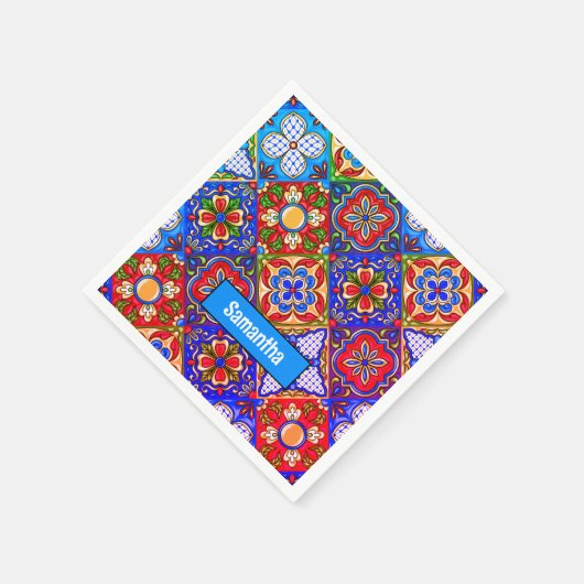 Serviette En Papier Elégante talavera mexicaine carrelage bleu violet  (Coin)