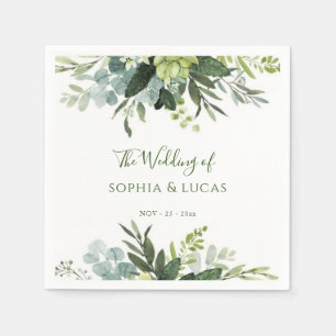 Serviette En Papier Elégante Terre verte Noms Personnalisés Date Na