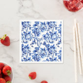 Serviette En Papier Elégante toile florale bleu et blanc (En situation)